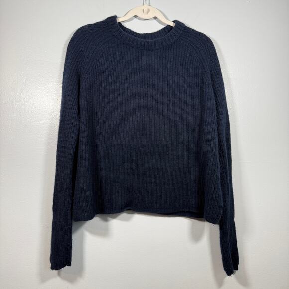 Jenni Kayne Cashmere Classic Fisherman Sweater Large Cozy Navy Neutral - Picture 2 of 6